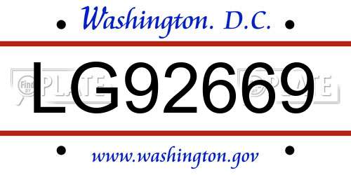 LG92669 District Of Columbia License Plate