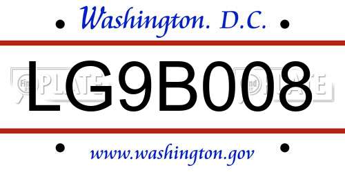 LG9B008 District Of Columbia License Plate