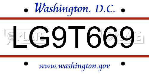 LG9T669 District Of Columbia License Plate