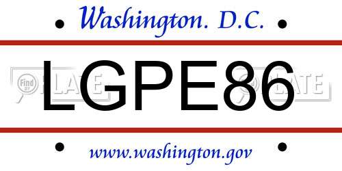 LGPE86 District Of Columbia License Plate