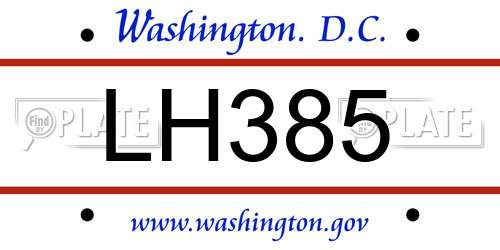 LH385 District Of Columbia License Plate