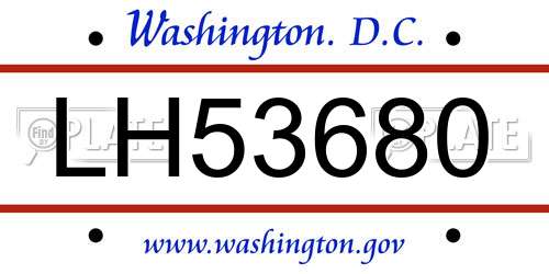 LH53680 District Of Columbia License Plate