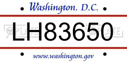 LH83650 District Of Columbia License Plate