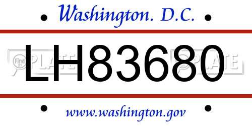 LH83680 District Of Columbia License Plate