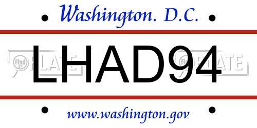 LHAD94 District Of Columbia License Plate