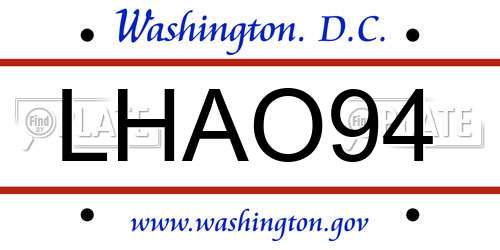 LHAO94 District Of Columbia License Plate