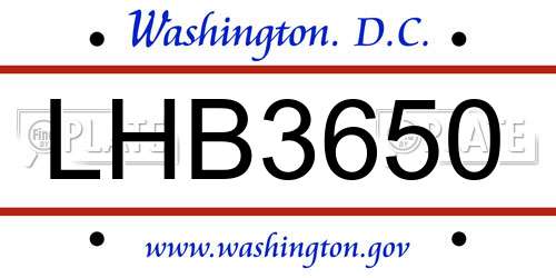 LHB3650 District Of Columbia License Plate