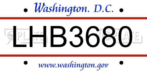 LHB3680 District Of Columbia License Plate