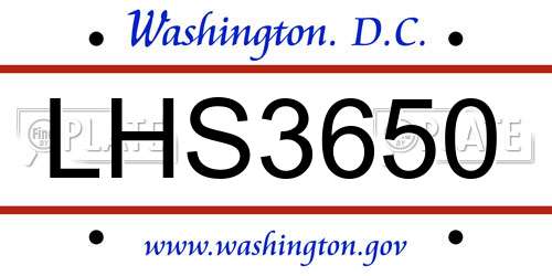 LHS3650 District Of Columbia License Plate