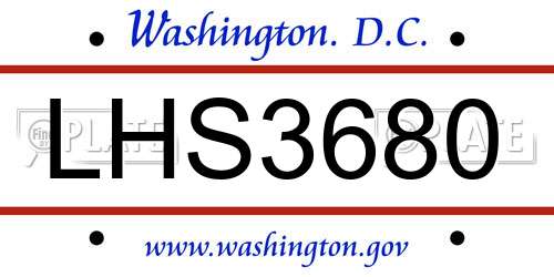 LHS3680 District Of Columbia License Plate
