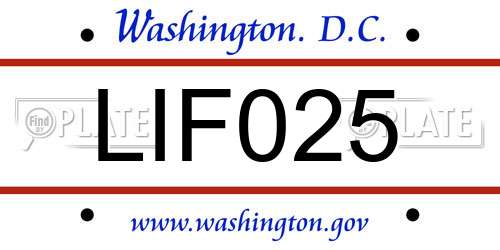LIF025 District Of Columbia License Plate