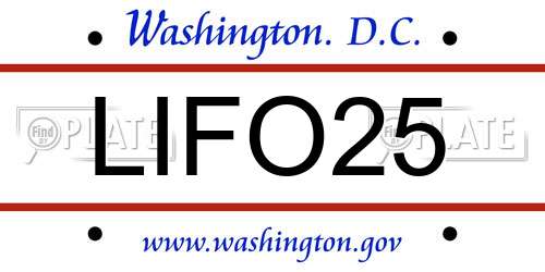 LIFO25 District Of Columbia License Plate