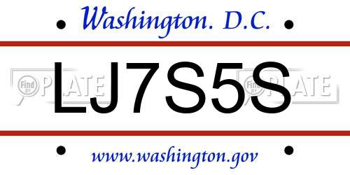 LJ7S5S District Of Columbia License Plate