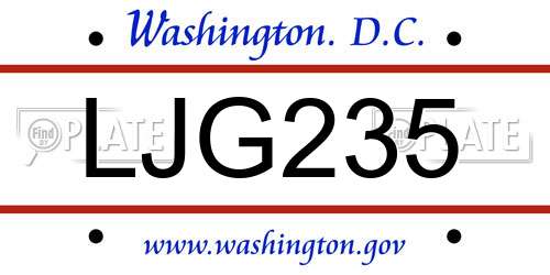 LJG235 District Of Columbia License Plate