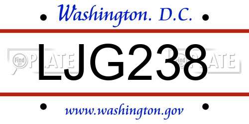 LJG238 District Of Columbia License Plate