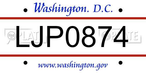 LJP0874 District Of Columbia License Plate
