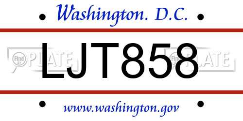 LJT858 District Of Columbia License Plate