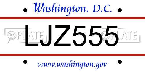 LJZ555 District Of Columbia License Plate
