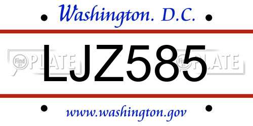 LJZ585 District Of Columbia License Plate