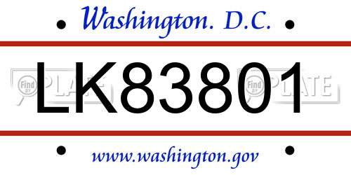 LK83801 District Of Columbia License Plate