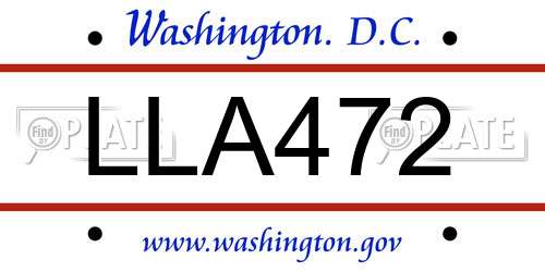 LLA472 District Of Columbia License Plate
