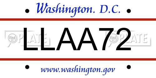 LLAA72 District Of Columbia License Plate