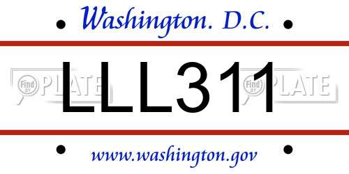 LLL311 District Of Columbia License Plate