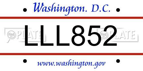 LLL852 District Of Columbia License Plate