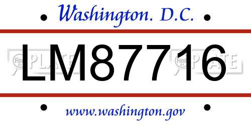 LM87716 District Of Columbia License Plate