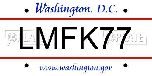 LMFK77 District Of Columbia License Plate