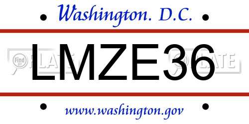 LMZE36 District Of Columbia License Plate