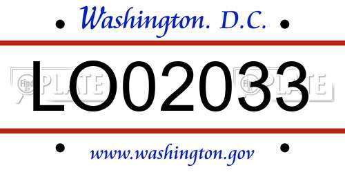 LO02033 District Of Columbia License Plate