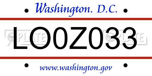 LO0Z033 District Of Columbia License Plate