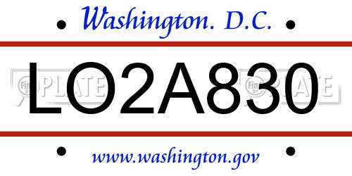 LO2A830 District Of Columbia License Plate
