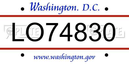 LO74830 District Of Columbia License Plate