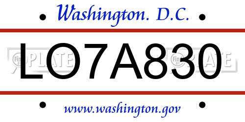 LO7A830 District Of Columbia License Plate