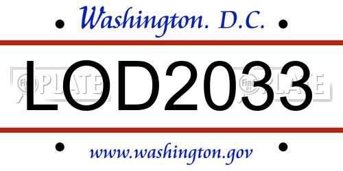 LOD2033 District Of Columbia License Plate