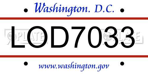 LOD7033 District Of Columbia License Plate