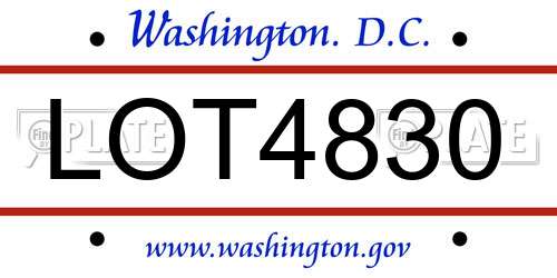 LOT4830 District Of Columbia License Plate