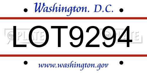 LOT9294 District Of Columbia License Plate