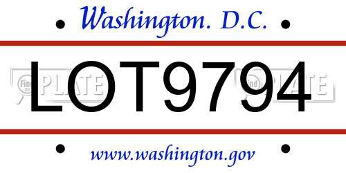 LOT9794 District Of Columbia License Plate