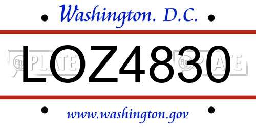 LOZ4830 District Of Columbia License Plate