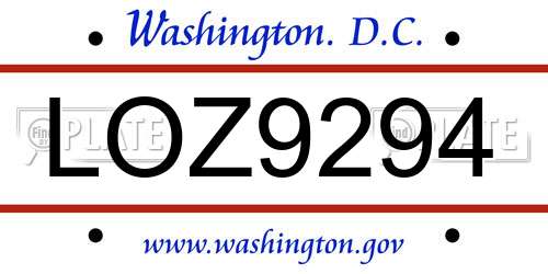 LOZ9294 District Of Columbia License Plate