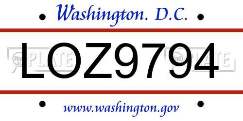 LOZ9794 District Of Columbia License Plate