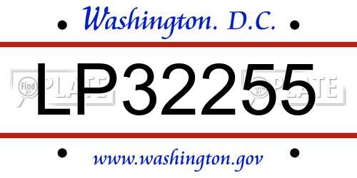 LP32255 District Of Columbia License Plate