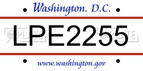 LPE2255 District Of Columbia License Plate