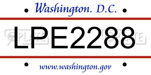 LPE2288 District Of Columbia License Plate