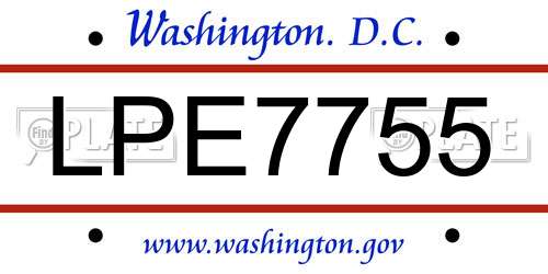LPE7755 District Of Columbia License Plate