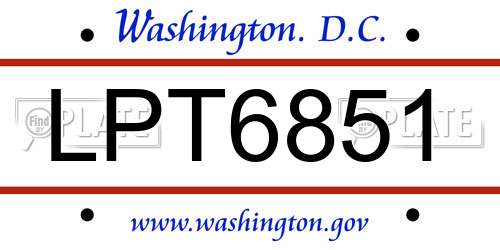 LPT6851 District Of Columbia License Plate