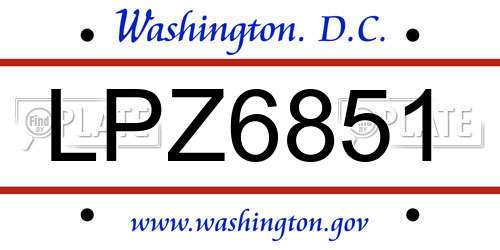 LPZ6851 District Of Columbia License Plate